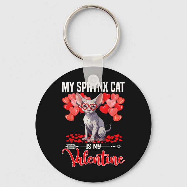 Söt Min Sphynx-katt är min valentin Alla hjärtans  Nyckelring (Framsida)