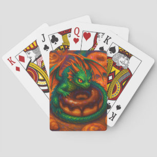 Söt Mini Grön Drak & Munk Fantasykonst Casinokort