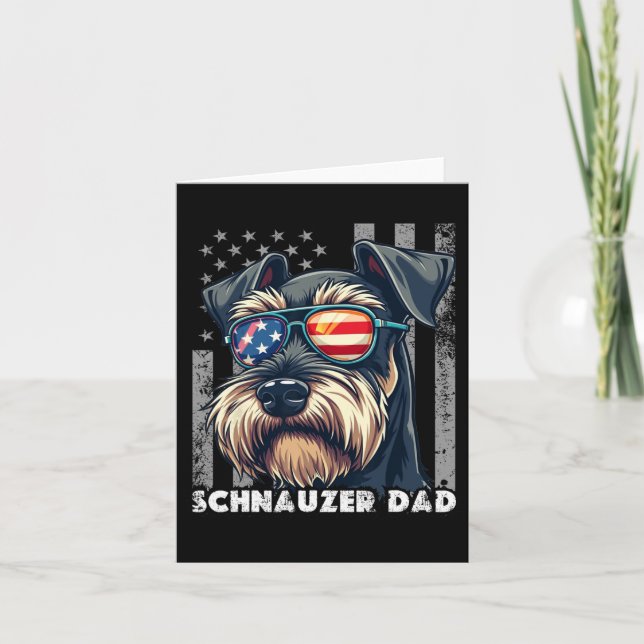 Söt Mini Schnauzer Pappa Hund Fars Dag Usa Flagga  Kort (Framsida)