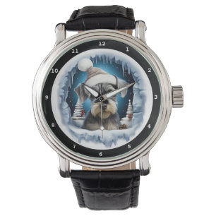 Söt Miniature Schnauzer Hund Vinter Semester Bild Armbandsur