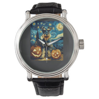 Söt miniatyr schnauzer hund Halloween Jack O Lant Armbandsur