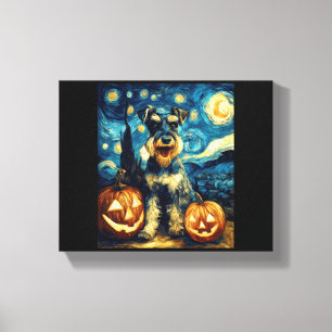 Söt miniatyr schnauzer hund Halloween Jack O Lant Canvastryck