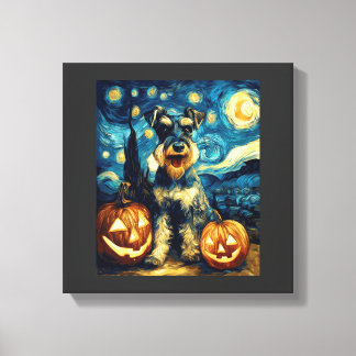 Söt miniatyr schnauzer hund Halloween Jack O Lant Canvastryck