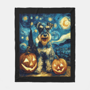 Söt miniatyr schnauzer hund Halloween Jack O Lant Fleecefilt