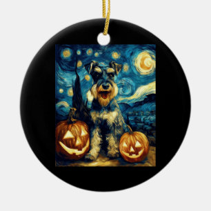 Söt miniatyr schnauzer hund Halloween Jack O Lant Julgransprydnad Keramik