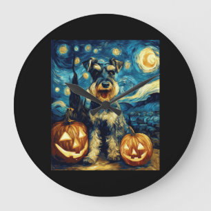 Söt miniatyr schnauzer hund Halloween Jack O Lant Stor Klocka