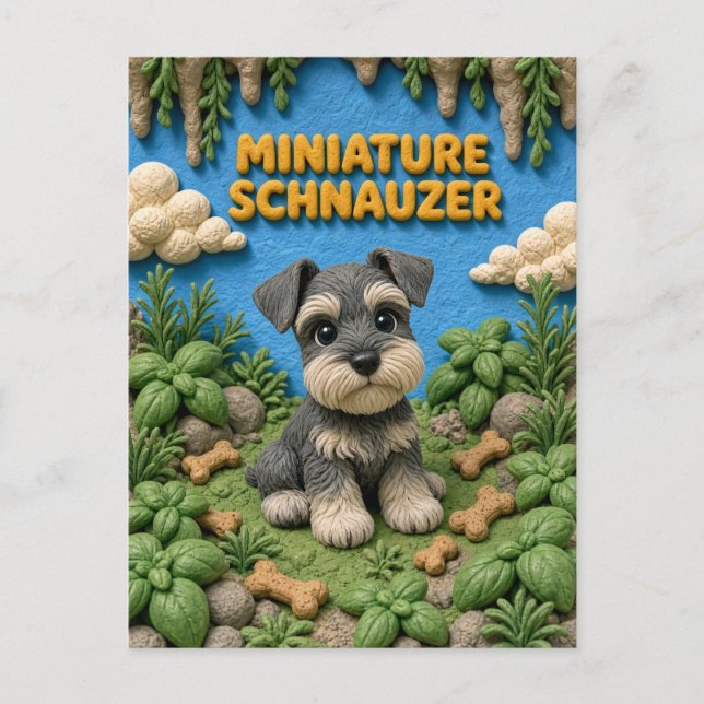 Söt miniatyr schnauzer-valp, babyhund vykort (Framsida)