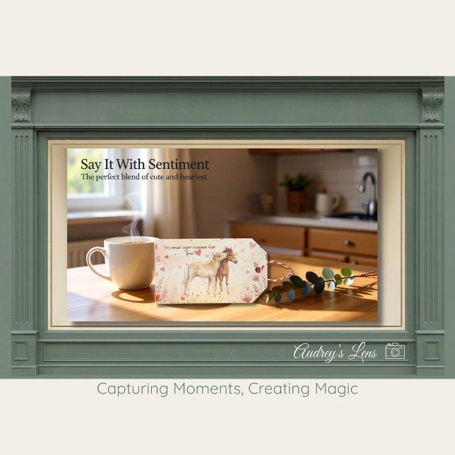 Söt miniatyrhäst berättelsebok valentineskort presentetikett (Skapare uppladdad)