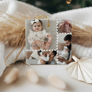 Söt Minimal Hjärt Baby Fotosammanställning Skriptn Julgransprydnad Keramik