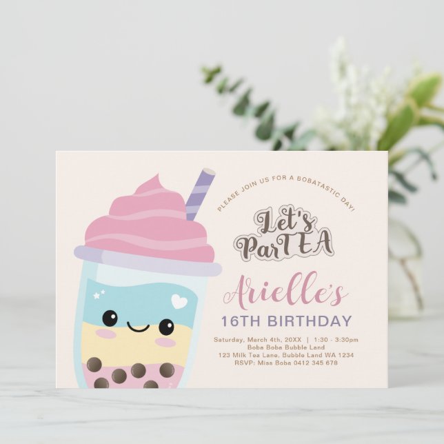 Söt minimalistisk Boba Bubble Tea Födelsedagsinbju Inbjudningar (Stående Fram)