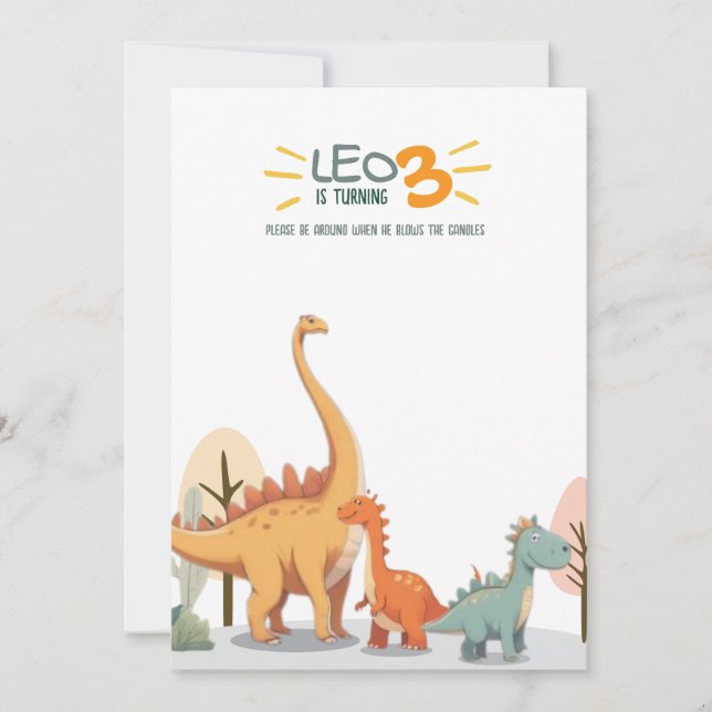 Söt Minimalistisk Dinosaurie 3-års Födelsedagsfest Inbjudningar (Framsida)