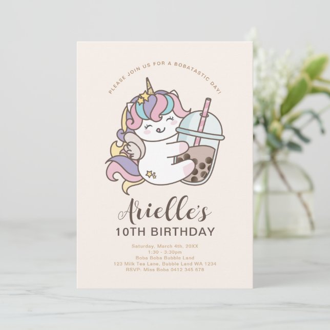 Söt minimalistisk enhörning Boba bubbelmjölk te Inbjudningar (Stående Fram)