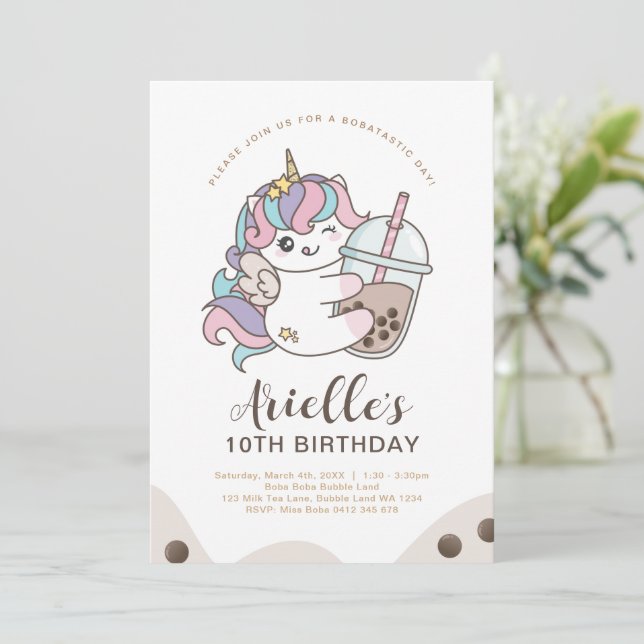 Söt minimalistisk enhörning Boba Bubble Milk Tea I Inbjudningar (Stående Fram)