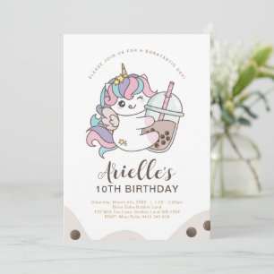 Söt minimalistisk enhörning Boba Bubble Milk Tea I Inbjudningar