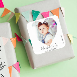 Söt minimalistisk fotofödselsedagsfest för ettårin fyrkantigt klistermärke