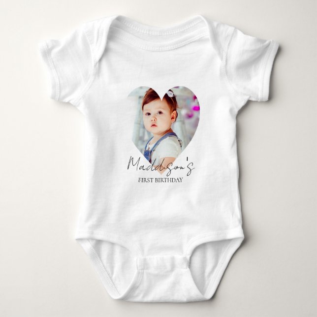 Söt minimalistisk fotofödselsedagsfest för ettårin t shirt (Framsida)