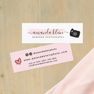 Söt minimalistisk fotograf kamera svart & rosa mini visitkort