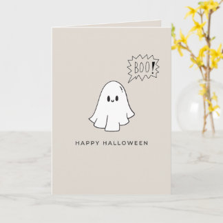 Söt minimalistisk Halloween-spök-kort med 'Boo'-hä Kort