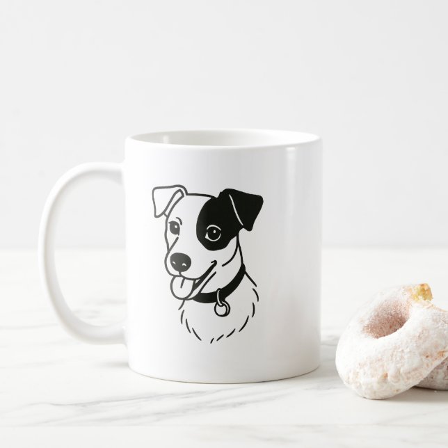 Söt minimalistisk hundlinjekonst kaffemugg (Med munk)