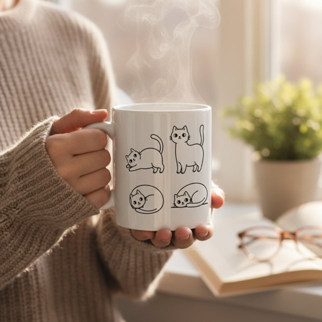 Söt minimalistisk katt linjekonst kaffekopp (Skapare uppladdad)