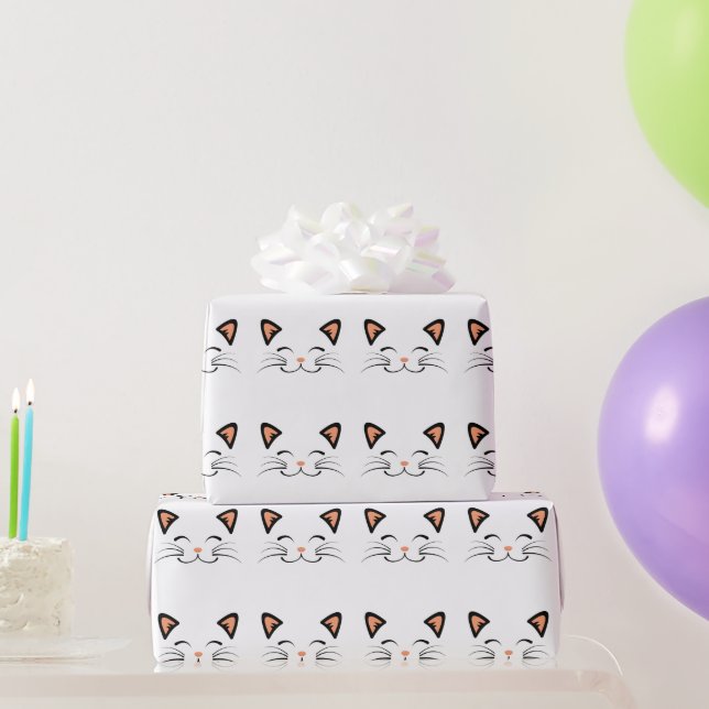 Söt minimalistisk Kawaii leende katt ansiktsmönste Presentpapper (Festgåvor)