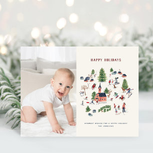 Söt minimalistisk nordisk julby-fotografi helg vykort