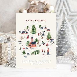 Söt minimalistisk nordisk vinterby jul helgkort