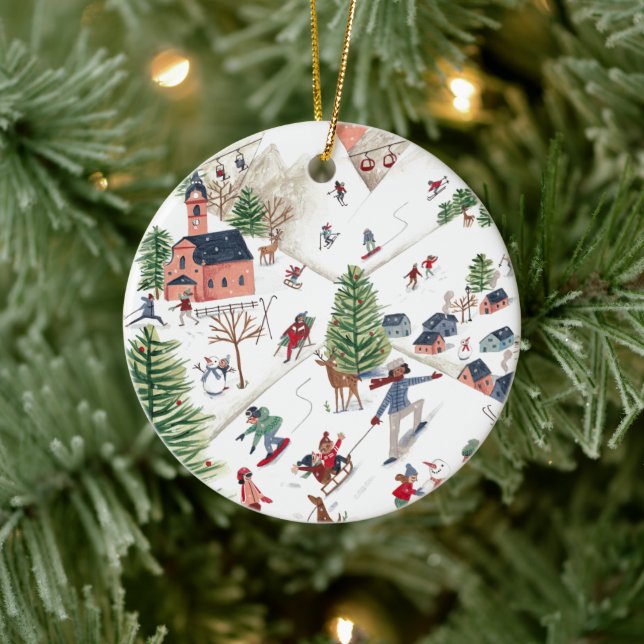 Söt minimalistisk nordisk vinterby jul julgransprydnad keramik (Träd)