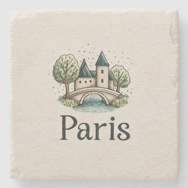 Söt minimalistisk Paris-skyline Stenunderlägg (Framsidan)