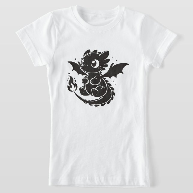 Söt minimalistisk svart drakillustration T-shirt (Laydown)