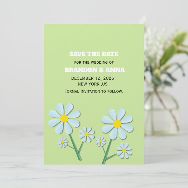 Söt minimalistisk vår tusensköns blomster  spara datumet (Stående Fram)