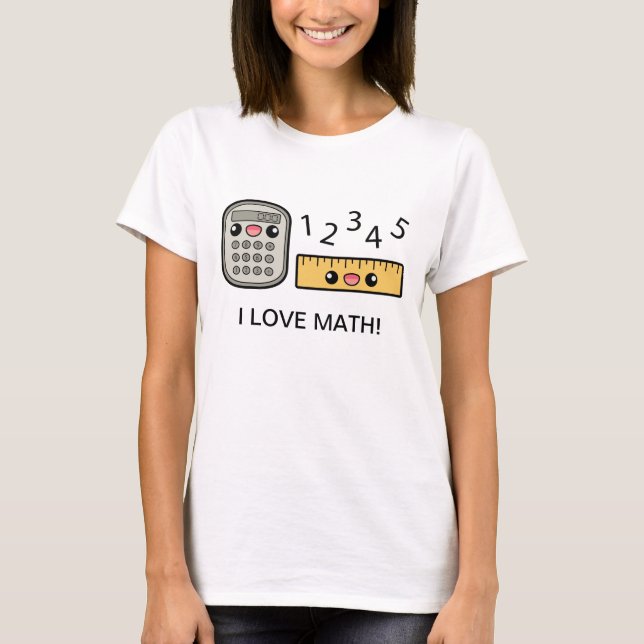 Söt miniräknare och linjal jag älskar matematik tee (Framsida)