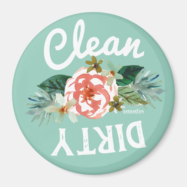 Söt Mint Blommigt CLEAN DIRTY Dishwasher Magnet (Framsidan)