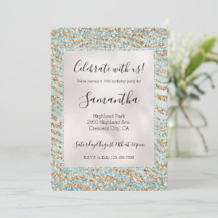 Söt Mint Glitzy Gnistra Guld Zebra Glitter Inbjudningar