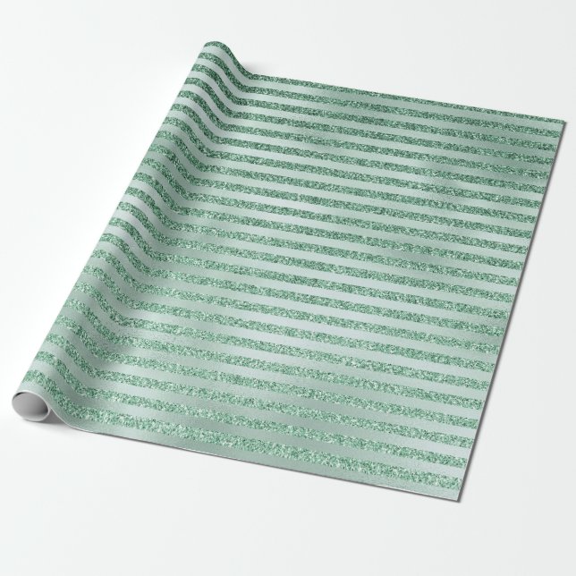 Söt Mint Grönt Glitter Ombre Rand Presentpapper (Utrullad)