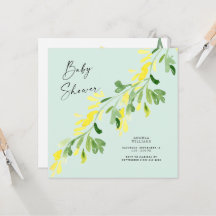 Söt Mint Gult Wildblommor Baby Shower Square