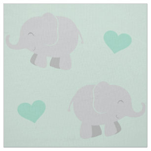 Söt mint- och grå elefant- och hjärtmönster tyg