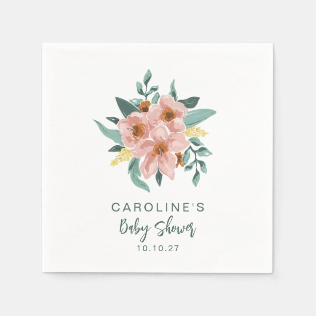 Söt Mint Sage Rosa Blommigt Anpassningsbar Baby Sh Pappersservett (Framsidan)