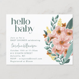 Söt Mint Sage Rosa Blommigt Hej Baby Shower Vykort
