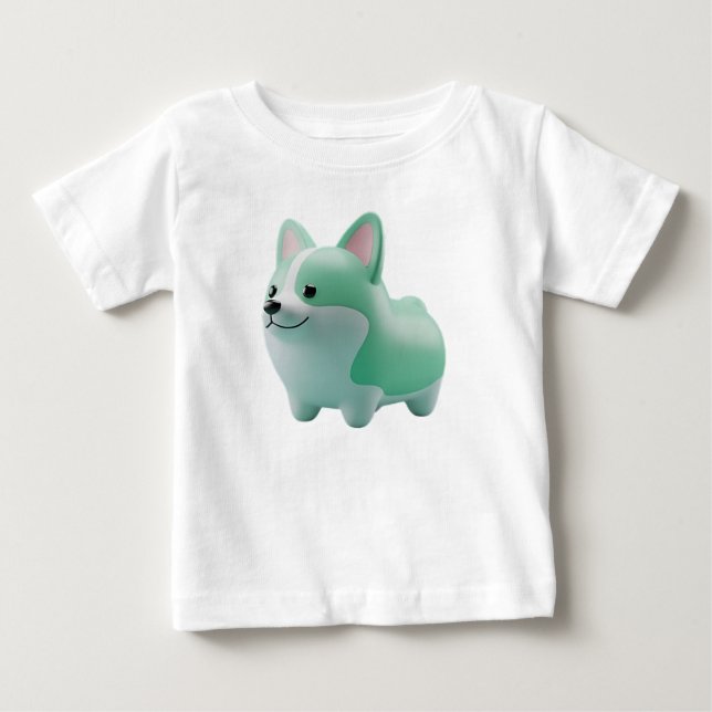 Söt mintgrön 3D stiliserad Corgi-valp  T Shirt (Framsida)