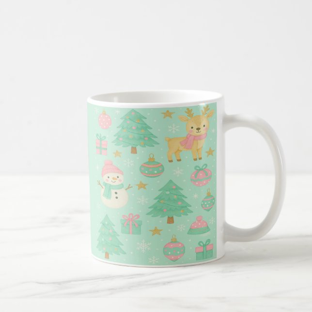 Söt mintgrön julhjort och snöman kaffemugg (Höger)
