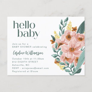 Söt Mintgrön Salvia Rosa Blommig Hej Bebis Babysho Vykort