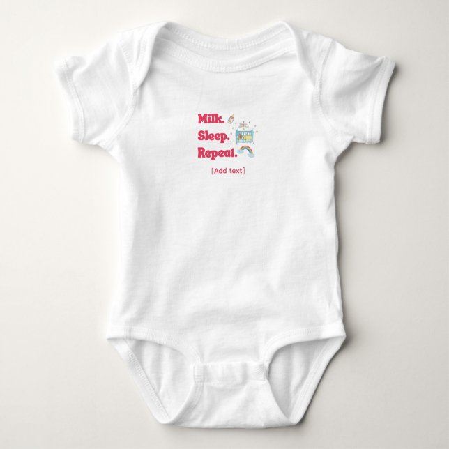 Söt "Mjölk. Sova. Upprepa." Babysäng & Regnbåge T Shirt (Framsida)