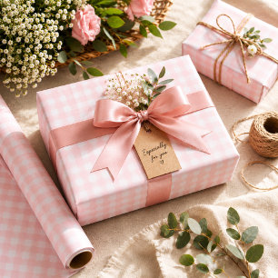 Söt Mjuk Rosa Gingham Födelsedag Presentpapper