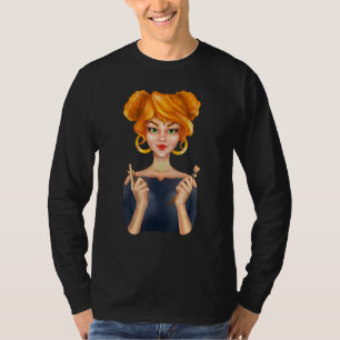 Söt mode blond tjej som håller makeup-penslar Ha T Shirt