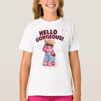 Söt mode nalle Hej snygging t-shirt för barn