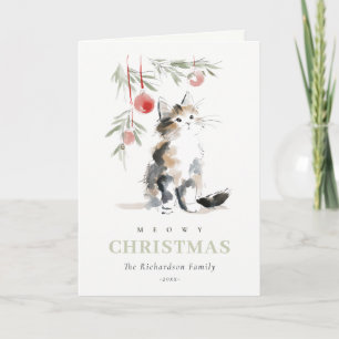 Söt Modern Akvarell Meowy Julgran Katt Helgkort