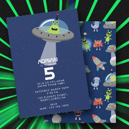 Söt Modern Alien Monster Rymden Barn Födelsedag Inbjudningar