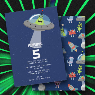 Söt Modern Alien Monster Rymden Barn Födelsedag Inbjudningar