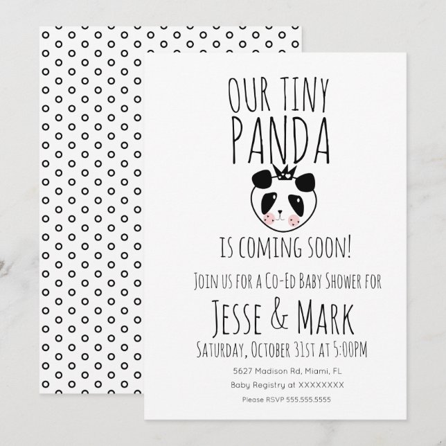 Söt Modern Baby Panda Bebis Shower Inbjudningar (Fram/baksida)